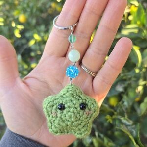 Green Crochet Star Keychain